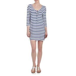 Dotti striped white blue beach cover up tunic size XL